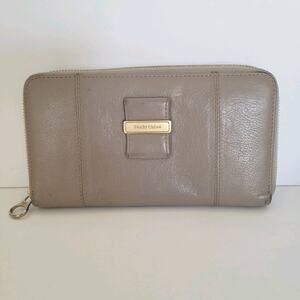 See By Chloe Leather Long Wallet Gray Toupe Zip Around Designer Clutch Bow